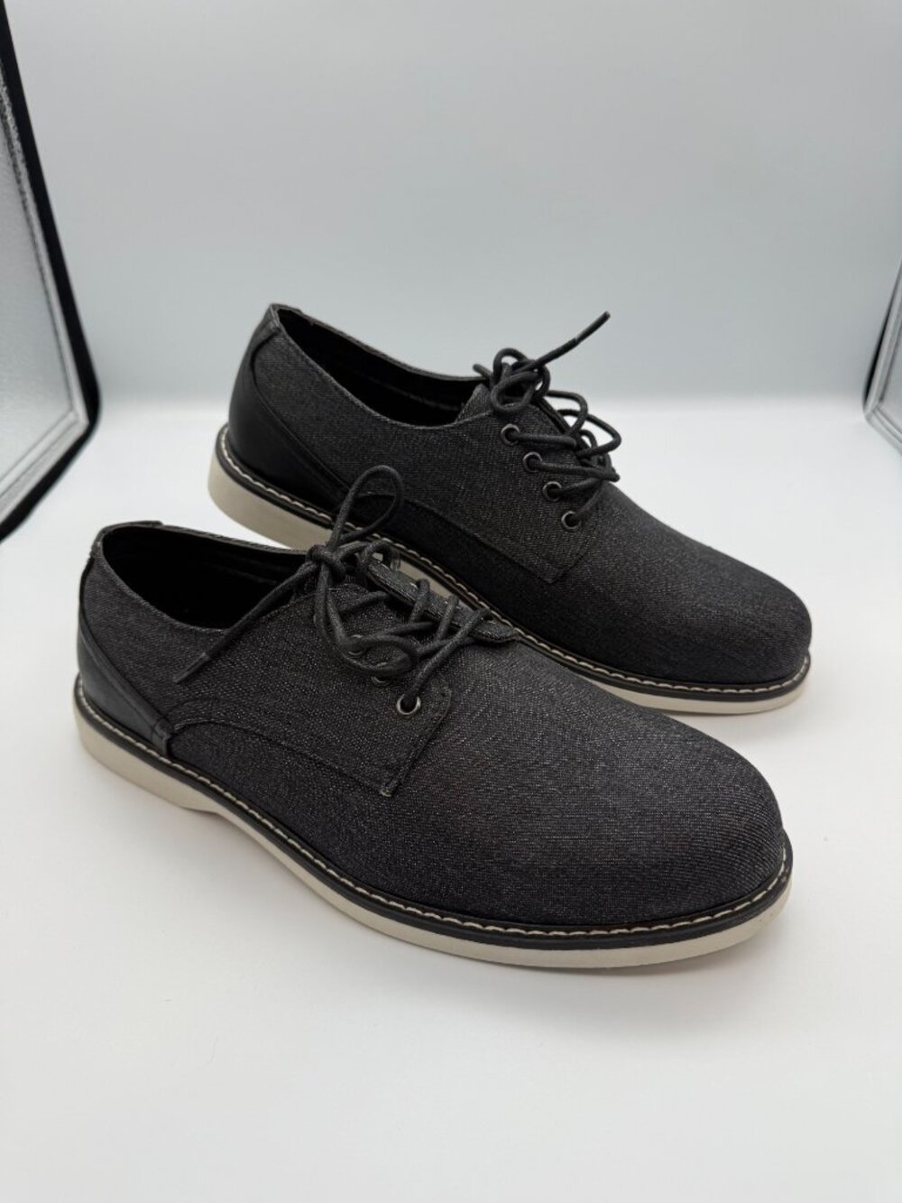 London Fog Mens Exter Black Denim Canvas Lace Up Derby Oxford Dress Shoes Sz 9.5
